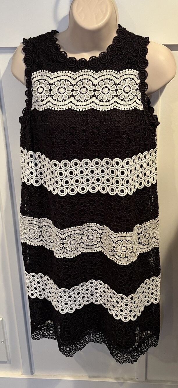 Kate Spade New York Black & White Striped Lace Shift Dress Lined Size 0